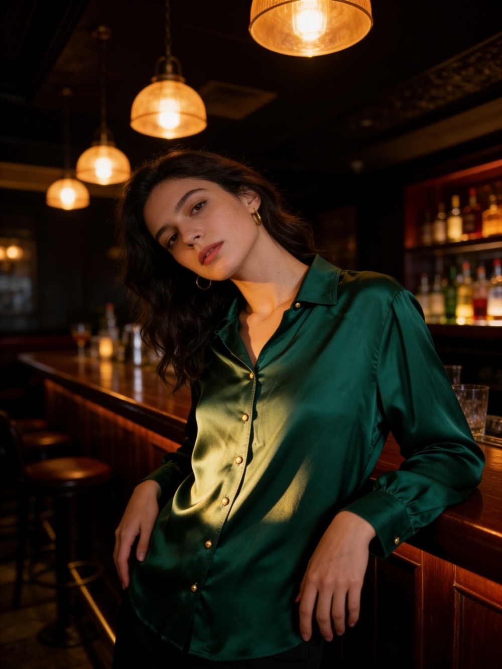 Vintage ST. JOHN Green Silk Long Sleeve Button-Up Top Size 12